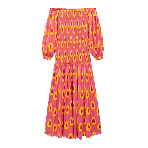 Color-Spring Women Clothing Rayon Floral off Shoulder Short Sleeve Dress-Fancey Boutique