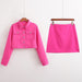 Color-Pink Suit-Women Clothing Autumn Casual Long Sleeve Short Blazer Skort Suit-Fancey Boutique