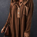 Color-Brown Mineral Dyed Vintage Waffle Smock Top Women Loose All Match T shirt-Fancey Boutique