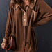 Color-Brown Mineral Dyed Vintage Waffle Smock Top Women Loose All Match T shirt-Fancey Boutique