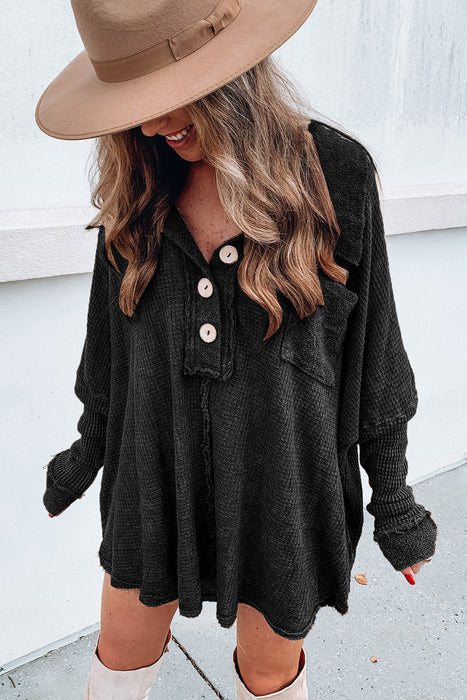 Color-Brown Mineral Dyed Vintage Waffle Smock Top Women Loose All Match T shirt-Fancey Boutique