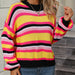 Color-Black-Autumn Winter Stitching Knitwear Loose Color Round Neck Striped Sweater Women-Fancey Boutique