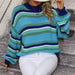 Color-Blue-Autumn Winter Stitching Knitwear Loose Color Round Neck Striped Sweater Women-Fancey Boutique