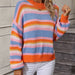 Color-Orange-Autumn Winter Stitching Knitwear Loose Color Round Neck Striped Sweater Women-Fancey Boutique