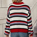 Color-Autumn Winter Stitching Knitwear Loose Color Round Neck Striped Sweater Women-Fancey Boutique