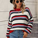 Color-Autumn Winter Stitching Knitwear Loose Color Round Neck Striped Sweater Women-Fancey Boutique