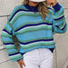 Color-Autumn Winter Stitching Knitwear Loose Color Round Neck Striped Sweater Women-Fancey Boutique