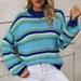 Color-Autumn Winter Stitching Knitwear Loose Color Round Neck Striped Sweater Women-Fancey Boutique