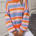 Color-Autumn Winter Stitching Knitwear Loose Color Round Neck Striped Sweater Women-Fancey Boutique