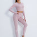 Color-Fitness Suit Cropped Long Sleeve Sports T shirt Peach Hip Raise High Waist Tight Yoga Trousers-Fancey Boutique