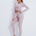 Color-Fitness Suit Cropped Long Sleeve Sports T shirt Peach Hip Raise High Waist Tight Yoga Trousers-Fancey Boutique