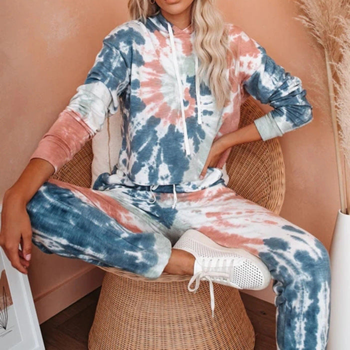 Color-Women Casual Long Sleeve Tie Dye Printed Suit-Fancey Boutique