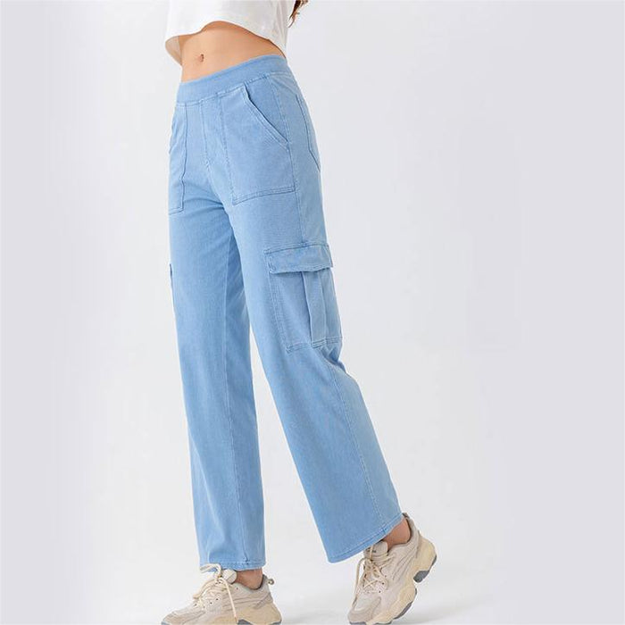 Color-Blue-High Waist Wide Leg Jeans Women Slimming Hip Raise Pocket Sports Casual Pants-Fancey Boutique