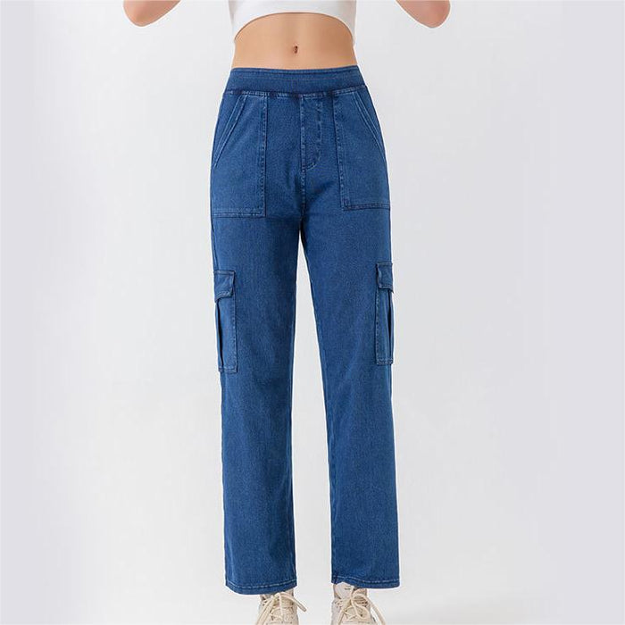 Color-Navy Blue-High Waist Wide Leg Jeans Women Slimming Hip Raise Pocket Sports Casual Pants-Fancey Boutique