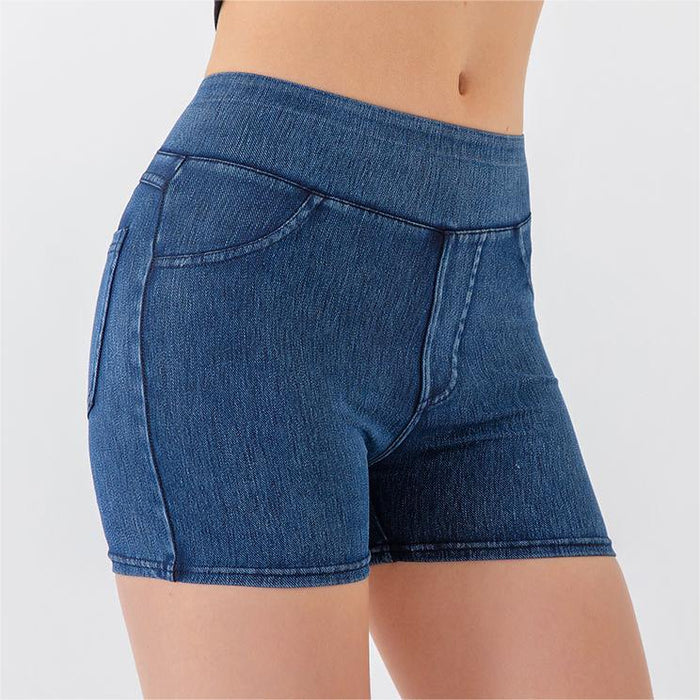 Color-Summer High Waist Hip Lift Yoga Denim Shorts Women Stretchy Slim Fit Belly Contracting Sports Outerwear Fitness Shorts-Fancey Boutique