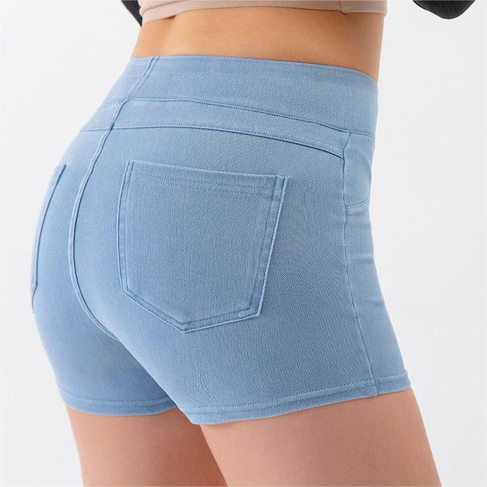 Color-Summer High Waist Hip Lift Yoga Denim Shorts Women Stretchy Slim Fit Belly Contracting Sports Outerwear Fitness Shorts-Fancey Boutique