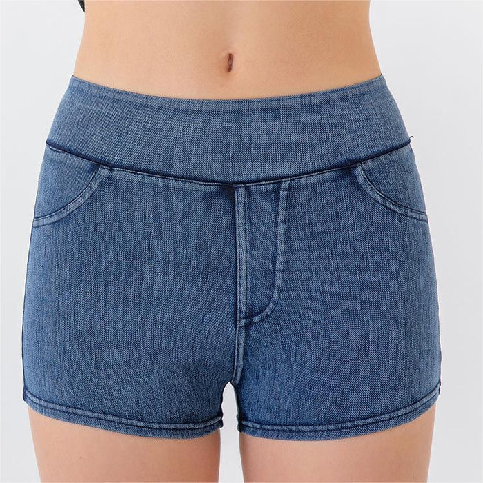 Color-Summer High Waist Hip Lift Yoga Denim Shorts Women Stretchy Slim Fit Belly Contracting Sports Outerwear Fitness Shorts-Fancey Boutique