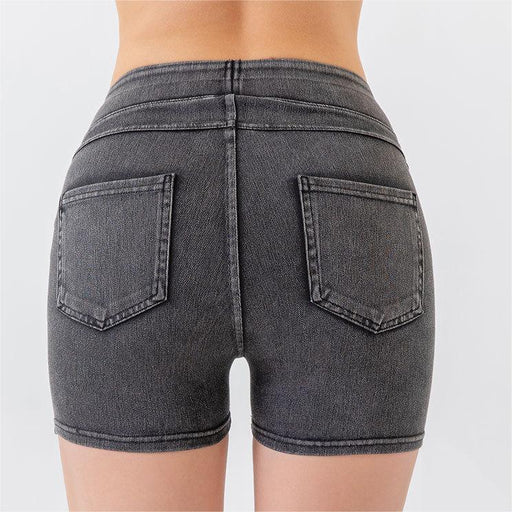 Color-Dark Grey-Summer High Waist Hip Lift Yoga Denim Shorts Women Stretchy Slim Fit Belly Contracting Sports Outerwear Fitness Shorts-Fancey Boutique