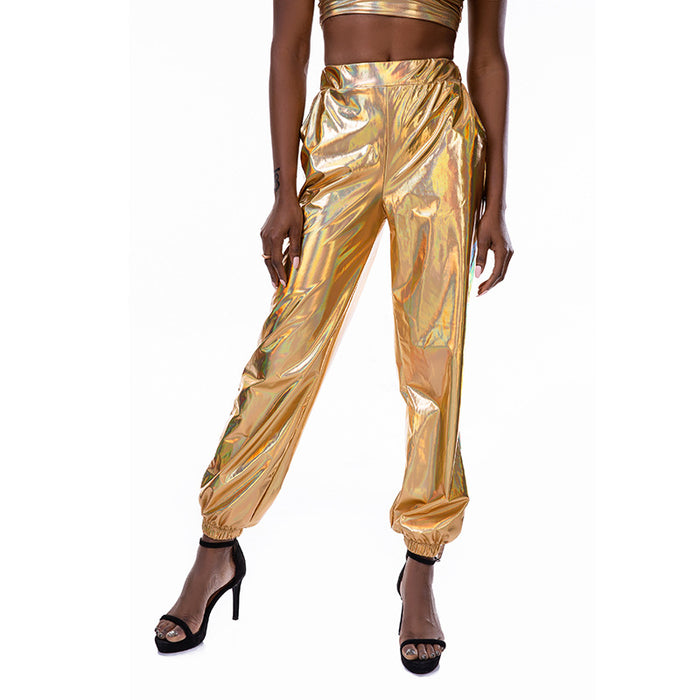 Color-Casual Sports Street Hip Hop Party Shiny Colorful Trousers Hologram Laser Loose Women Pants-Fancey Boutique