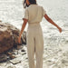 Color-Summer Women Clothing Linen Blended Straight Long Jumpsuit-Fancey Boutique