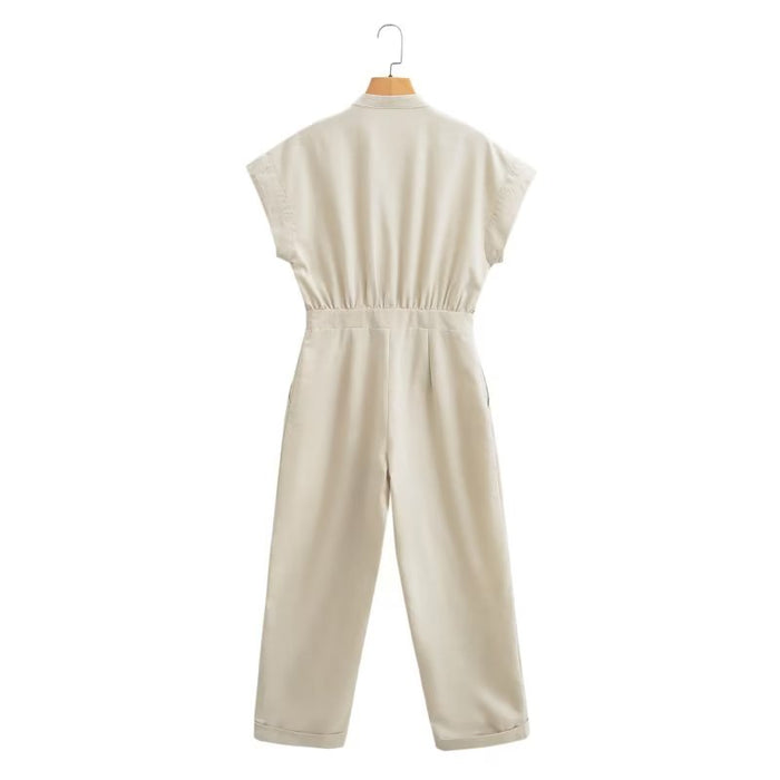 Color-Summer Women Clothing Linen Blended Straight Long Jumpsuit-Fancey Boutique