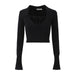 Color-Black Top-Women Clothing French Knitted Lace up V neck Long Sleeve Top High Waist Skirt Set-Fancey Boutique