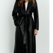 Color-Autumn Winter Casual Retro Long Black Faux Leather Trench Coat Women-Fancey Boutique