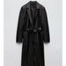 Color-Autumn Winter Casual Retro Long Black Faux Leather Trench Coat Women-Fancey Boutique