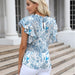 Color-Women Summer round Neck Printed Ruffled Short Sleeves Chiffon Shirt Floral Pullover T shirt-Fancey Boutique