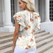 Color-Women Summer round Neck Printed Ruffled Short Sleeves Chiffon Shirt Floral Pullover T shirt-Fancey Boutique