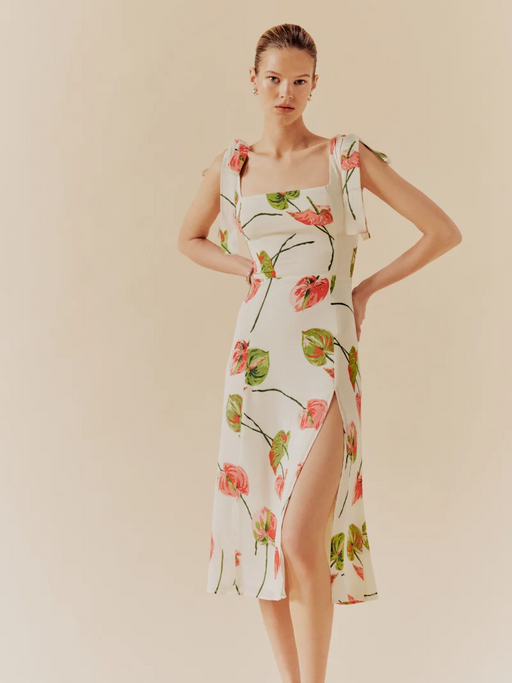 Color-Multi-Summer French Elegant Pastoral Printed High Slit Strap Dress Women Tube Top Mid Length Dress-Fancey Boutique