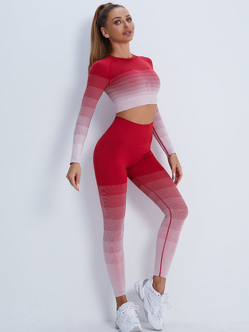 Color-Gradient Sports Long Sleeve Trousers Suit Fitness Running Yoga Long Sleeve Tights-Fancey Boutique