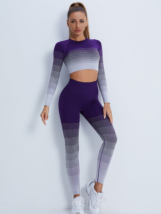 Color-Gradient Sports Long Sleeve Trousers Suit Fitness Running Yoga Long Sleeve Tights-Fancey Boutique