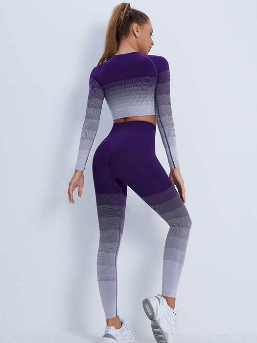 Color-Gradient Sports Long Sleeve Trousers Suit Fitness Running Yoga Long Sleeve Tights-Fancey Boutique