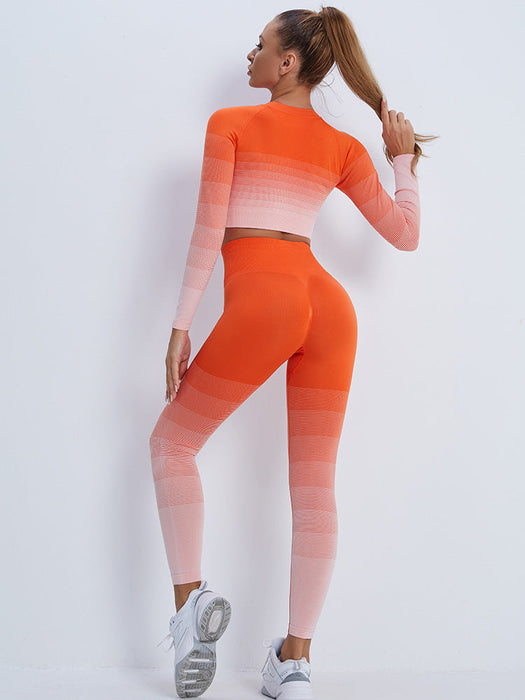 Color-Gradient Sports Long Sleeve Trousers Suit Fitness Running Yoga Long Sleeve Tights-Fancey Boutique