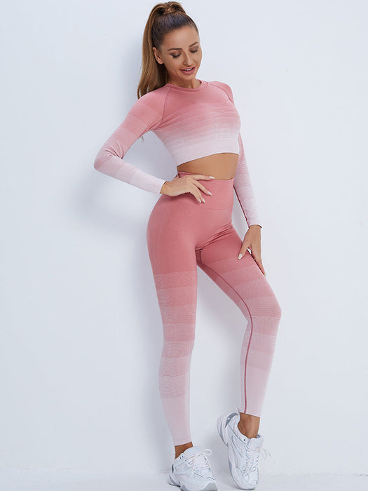 Color-Gradient Sports Long Sleeve Trousers Suit Fitness Running Yoga Long Sleeve Tights-Fancey Boutique