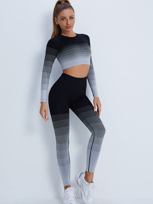 Color-Gradient Sports Long Sleeve Trousers Suit Fitness Running Yoga Long Sleeve Tights-Fancey Boutique