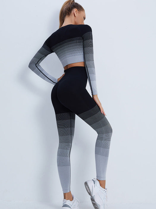 Color-Gradient Sports Long Sleeve Trousers Suit Fitness Running Yoga Long Sleeve Tights-Fancey Boutique