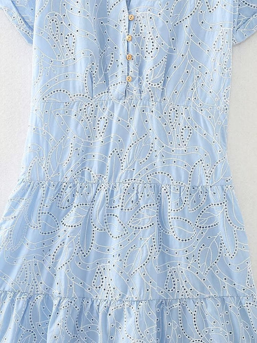 Color-Summer Women Clothing Hollow Out Cutout out Embroidered Shirt Dress-Fancey Boutique