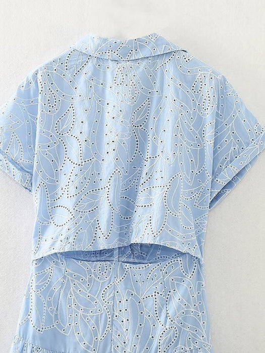 Color-Summer Women Clothing Hollow Out Cutout out Embroidered Shirt Dress-Fancey Boutique