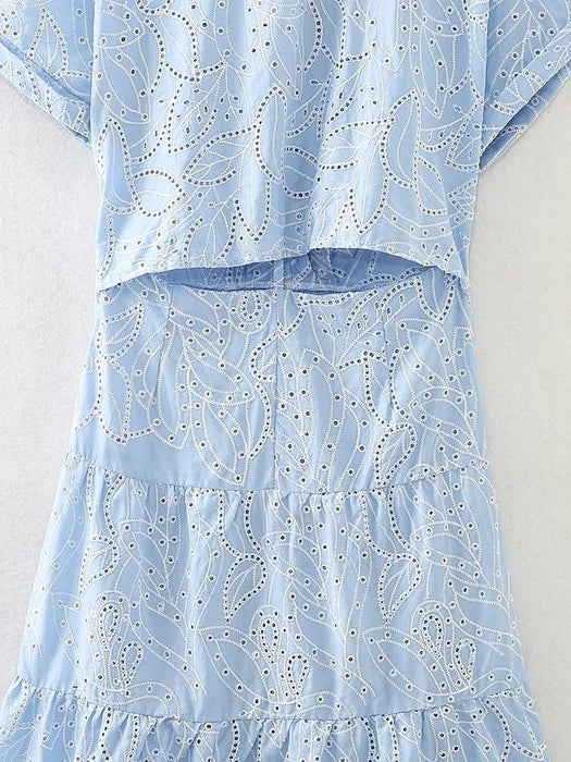 Color-Summer Women Clothing Hollow Out Cutout out Embroidered Shirt Dress-Fancey Boutique