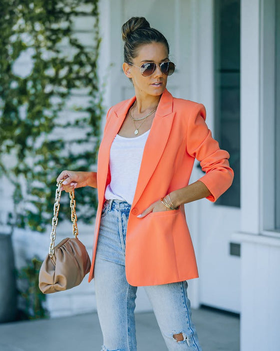 Color-Orange-Spring Summer Women Clothing One Button Long Sleeve Candy Color Blazer-Fancey Boutique