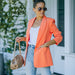 Color-Orange-Spring Summer Women Clothing One Button Long Sleeve Candy Color Blazer-Fancey Boutique