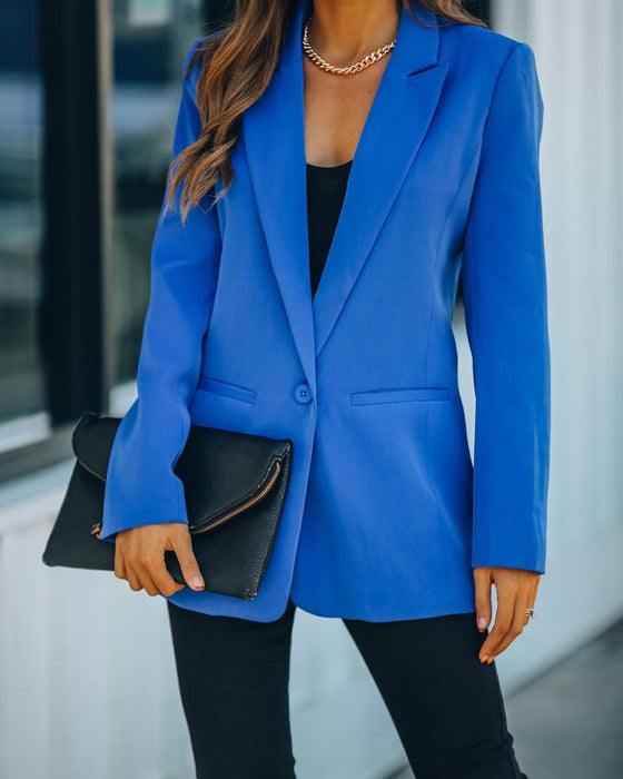 Color-Blue-Spring Summer Women Clothing One Button Long Sleeve Candy Color Blazer-Fancey Boutique