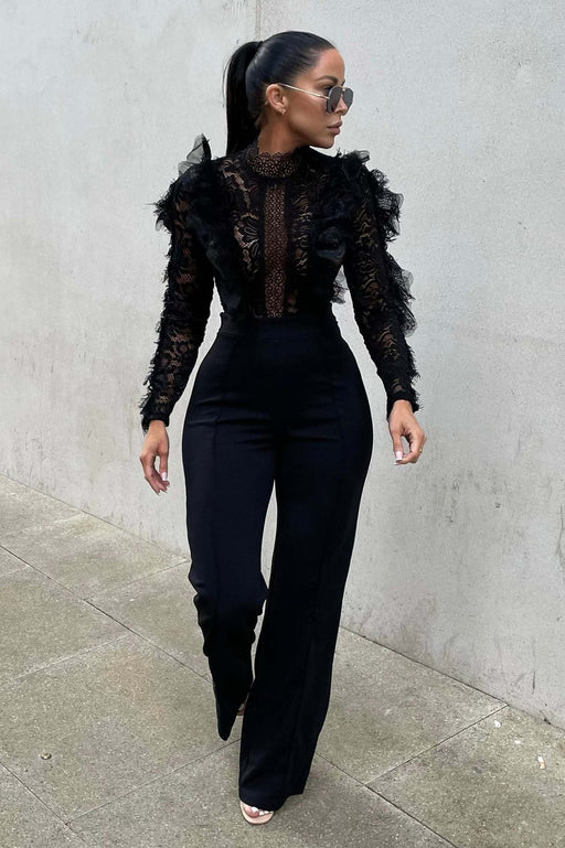 Color-Women Clothing Autumn Winter Lace Tassel Trousers See Through Sexy Jumpsuit-Fancey Boutique