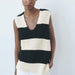 Color-Summer V Neck Contrast Color Wide Stripe Stitching Sleeveless Knitted Slit Vest Women-Fancey Boutique