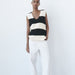 Color-Summer V Neck Contrast Color Wide Stripe Stitching Sleeveless Knitted Slit Vest Women-Fancey Boutique