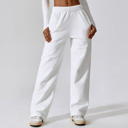 Color-Waist Tied Fleece Lined Warm Loose Sports Pants Straight Wide Leg Pants Outdoor Casual Track Sweatpants Women-Fancey Boutique