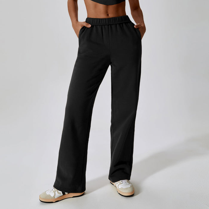 Color-Waist Tied Fleece Lined Warm Loose Sports Pants Straight Wide Leg Pants Outdoor Casual Track Sweatpants Women-Fancey Boutique