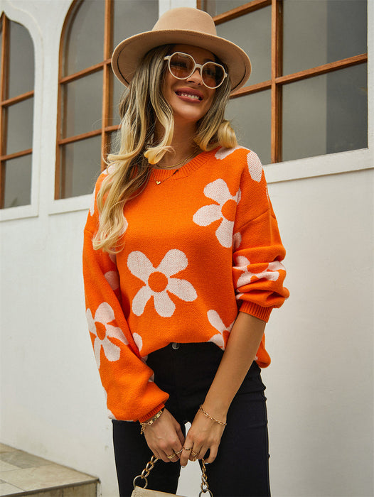 Color-Autumn Winter Women Printed Sweater Pullover Floral Plus Size Sweater Women-Fancey Boutique